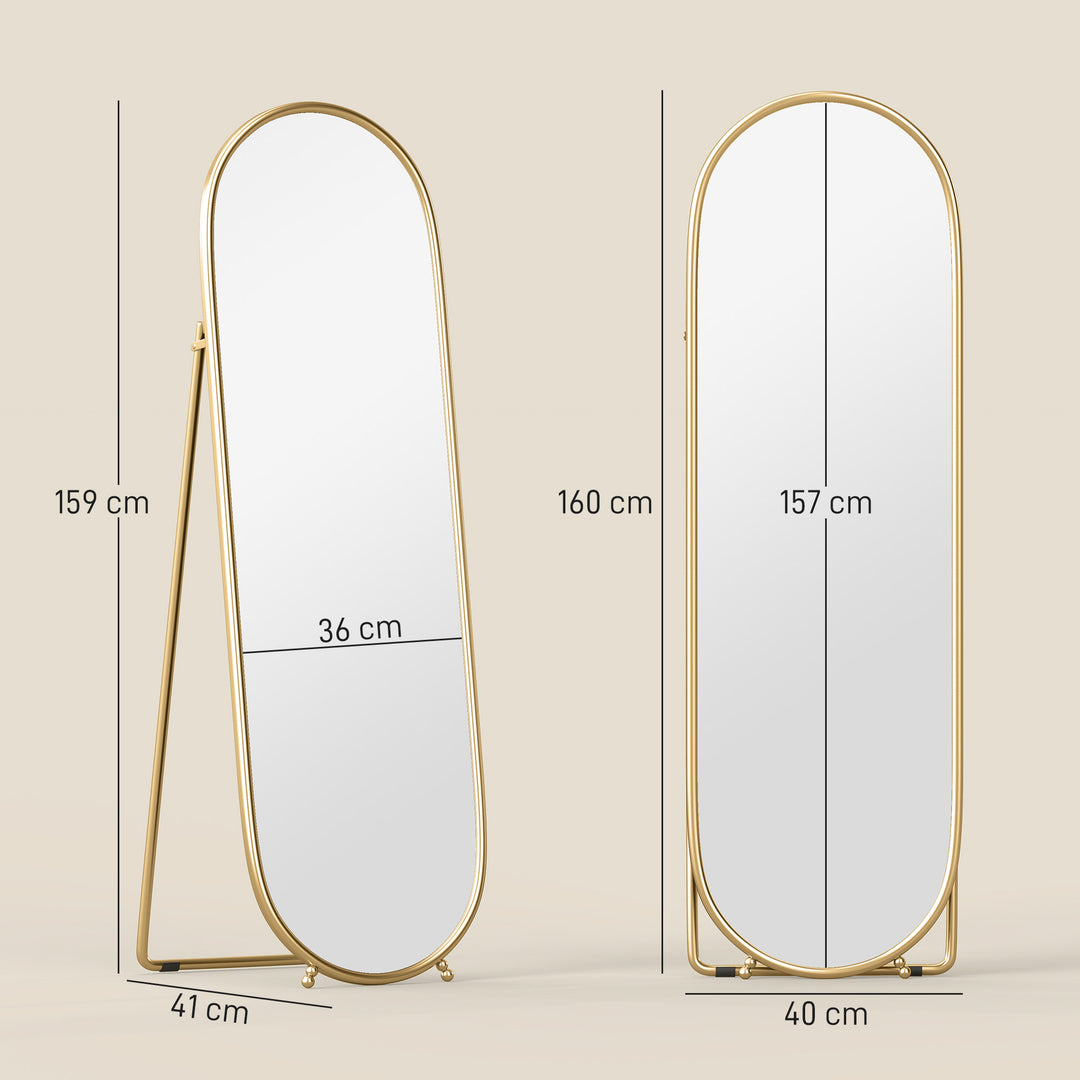 Helfigursspejl, oval form, fritstående, metalramme, 40x160 cm, farve: guld
