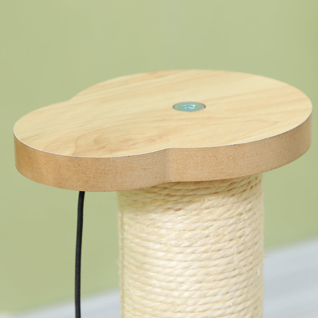 Kradsetræ til katte, 49 cm, sisal kradsetræ, boldløbebane, legebold, legefjeder, 4-i-1 design, eg, hvid