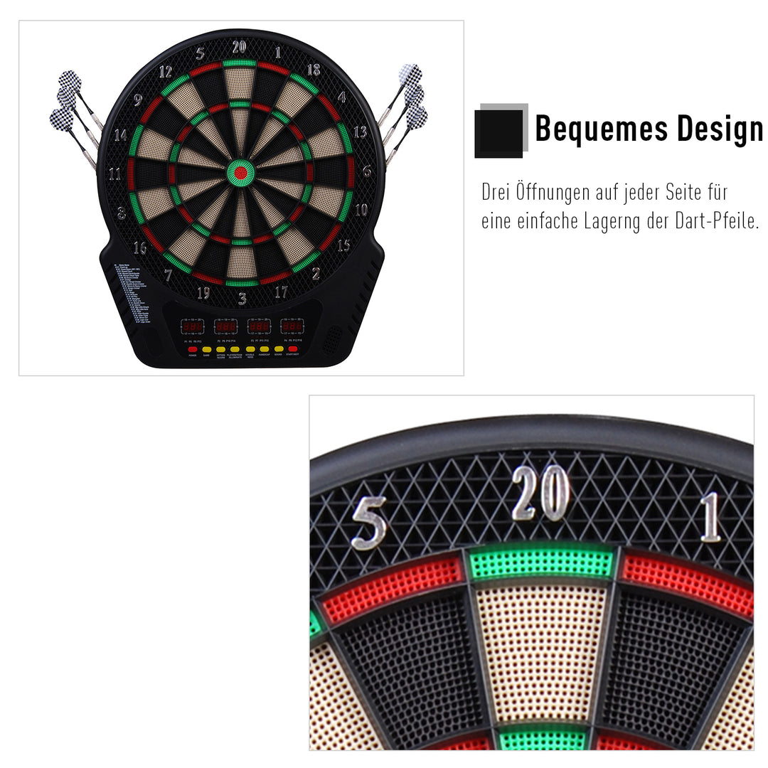 Elektronisk dartskivesæt med LED-display, automatisk scoring, lydeffekter, 6 pile, 24 pilhoveder, 27 spil og 243 scoringsmuligheder til 16 spillere, 44 x 51,5 x 3,2 cm