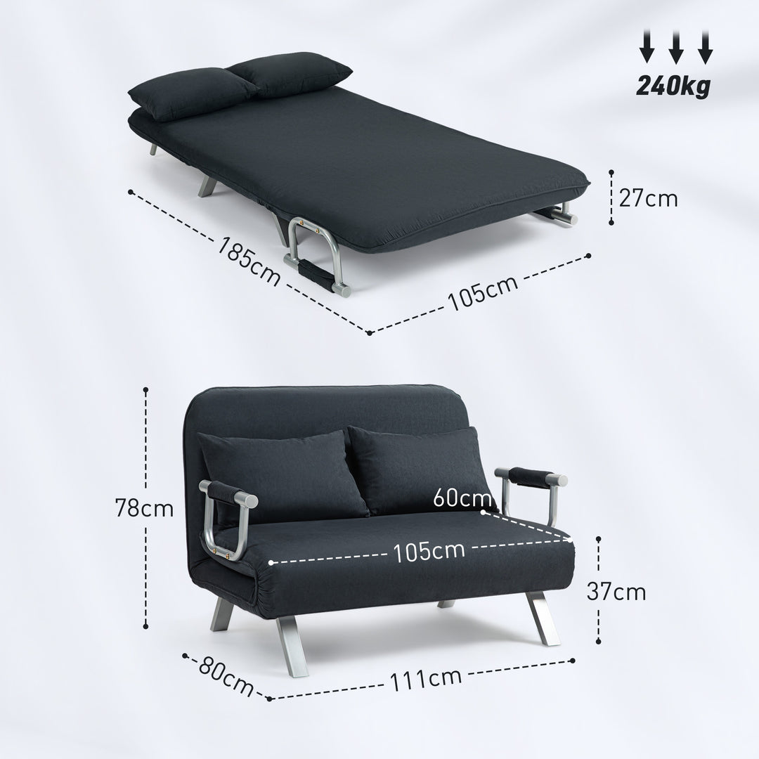 Sovesofa, 5-vejs justerbar, imiteret ruskind, stålstel, inklusive hynder, sort