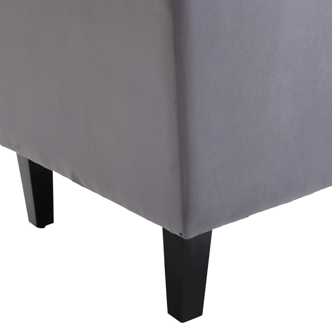 Lænestol med ryglæn og læderben i fløjlsstof, grå, 67 x 70,5 x 97 cm