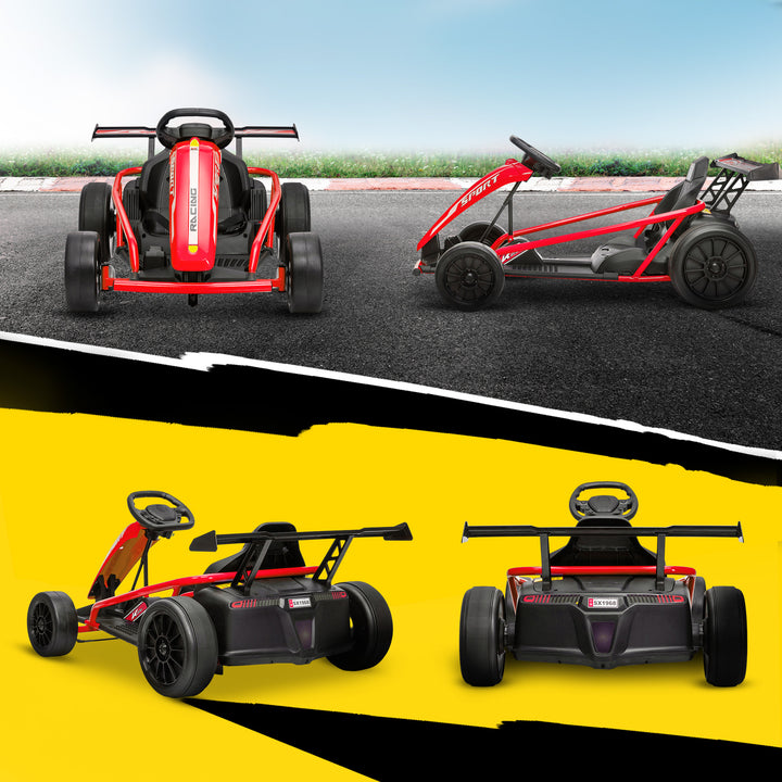 24V elektrisk gokart til kørsel og drifting, nylondæk, sikkerhedssele, horn, musik, til alderen 8-12, rød