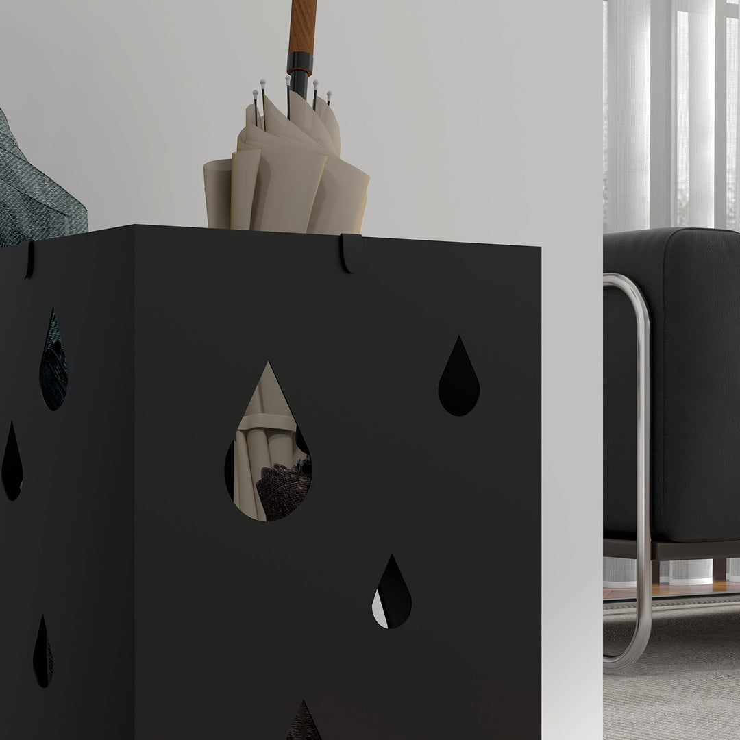 Paraplystativ, 4 kroge, drypbakke, stål, sort