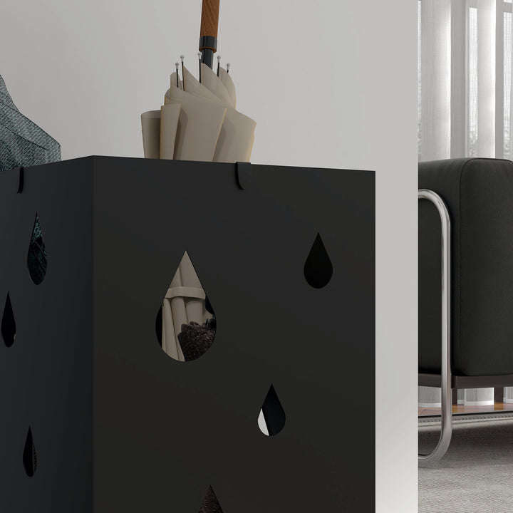 Paraplystativ, 4 kroge, drypbakke, stål, sort