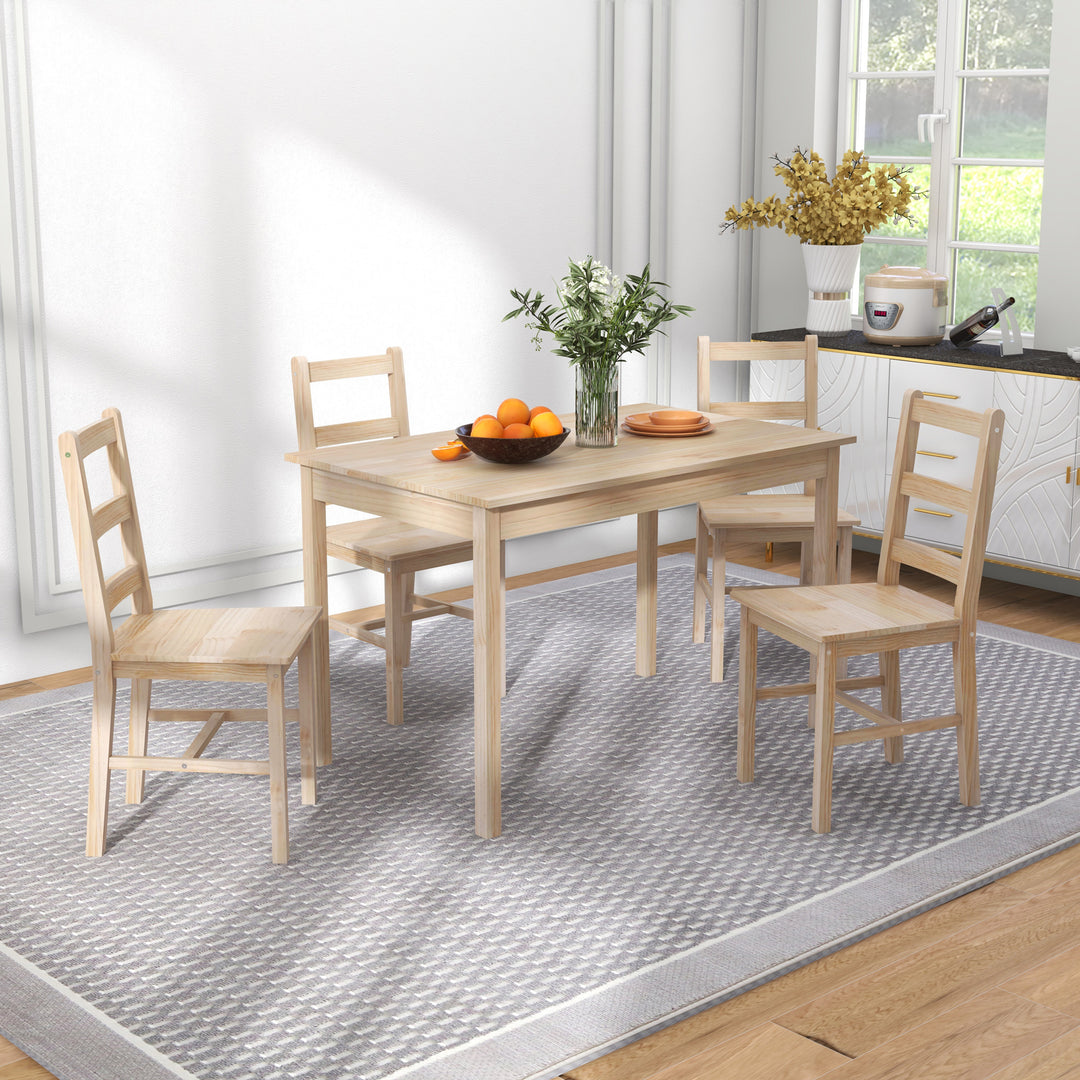 5-Delt spisebordssæt med stole, massivt træ, 118 cm x 73 cm x 75 cm, natur