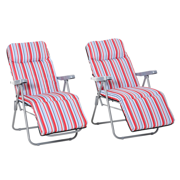 Sæt med 2 foldbare liggestole med hynder, justerbar ryglæn med 5 positioner, havestol, havemøbelsæt, stål, polyester, rød, 60 x 75 x 65-102 cm