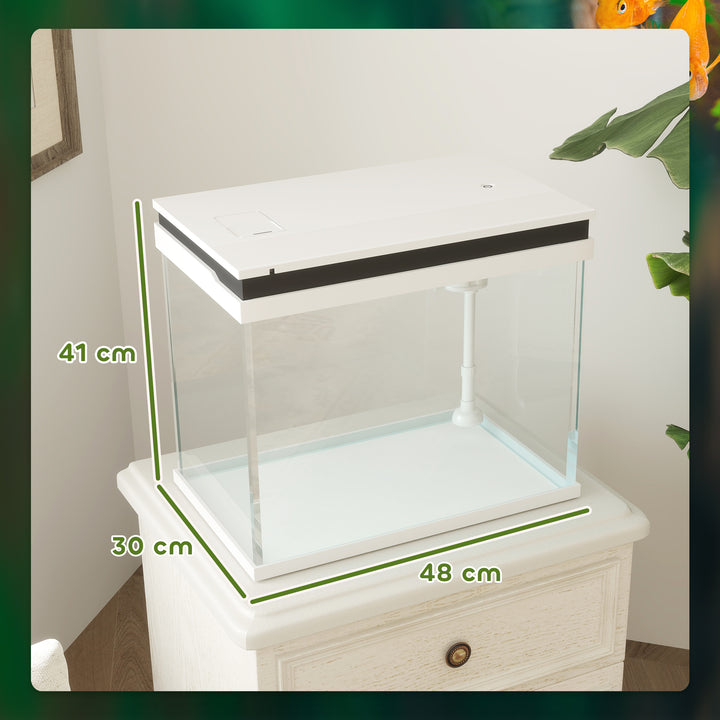 41-liters glasakvarium med filtersystem, LED-lys, vandpumpe, til forskellige fiskearter, hvid