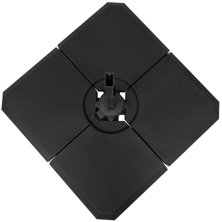 Parasolfod, 4-delt parasolstativ, kan fyldes med 80 kg vand eller 120 kg sand, HDPE, sort, 100 x 100 x 9,5 cm