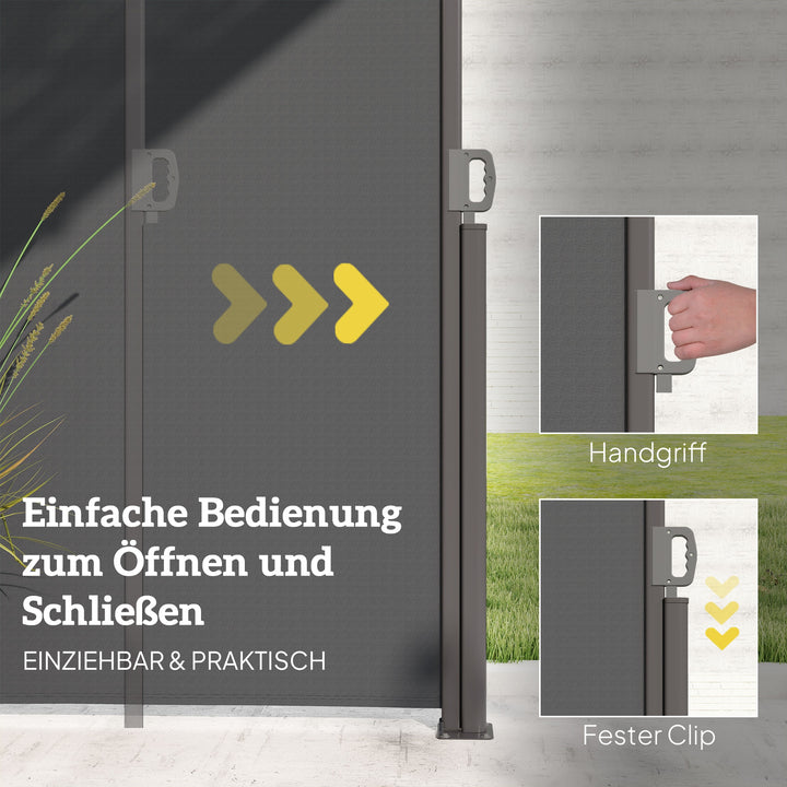 Sidemarkise, udtrækkelig, uigennemsigtig privatlivsskærm med vægbeslag, belægning, 300x140 cm, mørkegrå