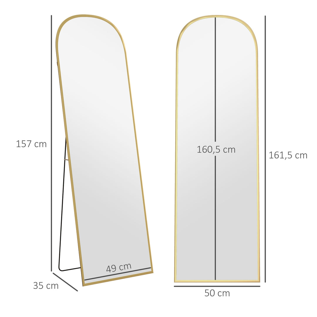 Stående spejl, helfigursspejl, stort spejl, moderne design, 50 cm x 1,5 cm x 161,5 cm, guld