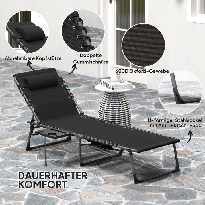 Sammenklappelig liggestol, havestol med nakkestøtte, liggestol med justerbar ryglæn i 5 positioner, op til 120 kg