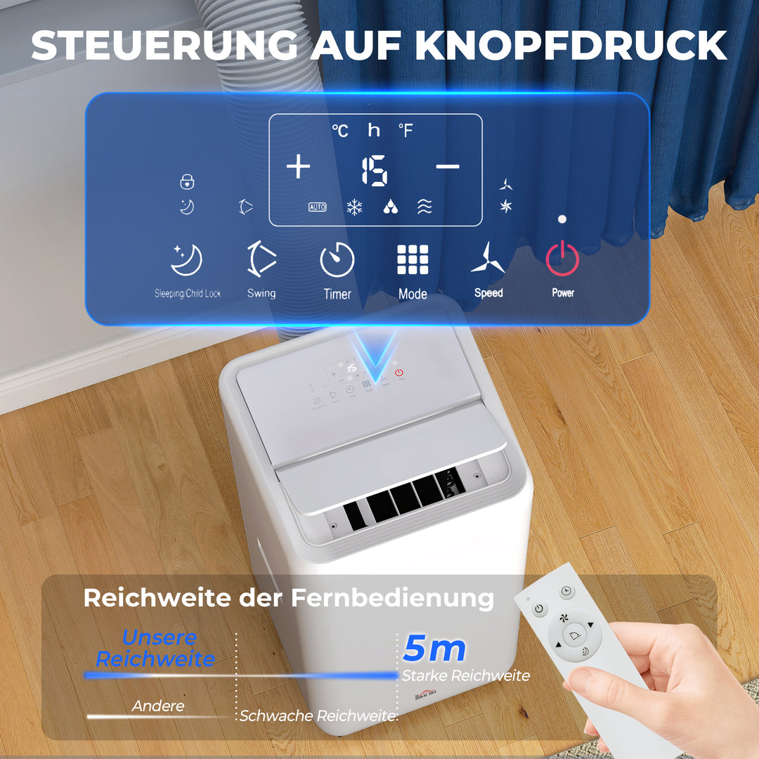 Bærbart klimaanlæg med udstødningsslange, 12000 BTU (3,5 kW), 5-i-1, 24-timers timer, fjernbetjening, op til 35 m²