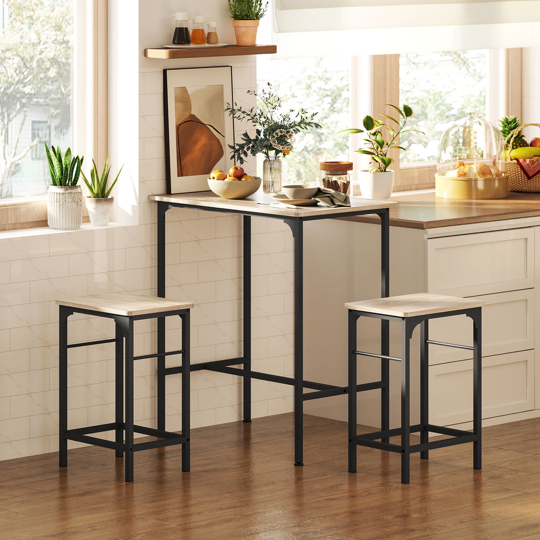 Barbordsæt barbord med barstolsæt spisebord med 2 stole med skridsikker fodpude naturtræ