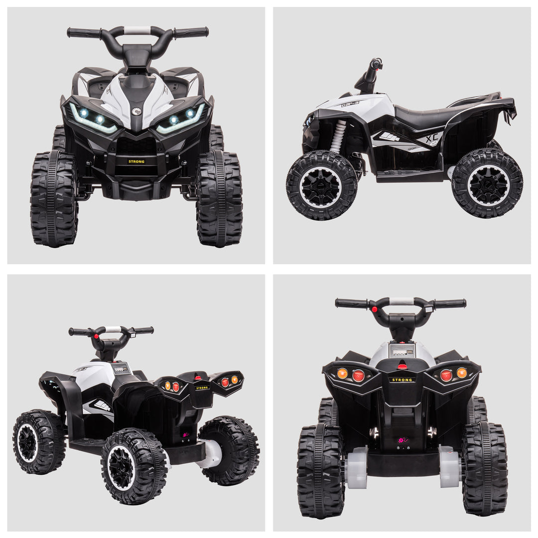 Børne ATV elektrisk kørebil, 6 km/t, lyd- og lyseffekter, 83 cm x 53 cm x 55,5 cm, sort + hvid