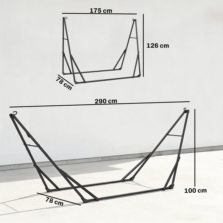 Justerbar, foldbar, bærbar hængekøjestander med bæretaske, 290x78x100 cm, sort
