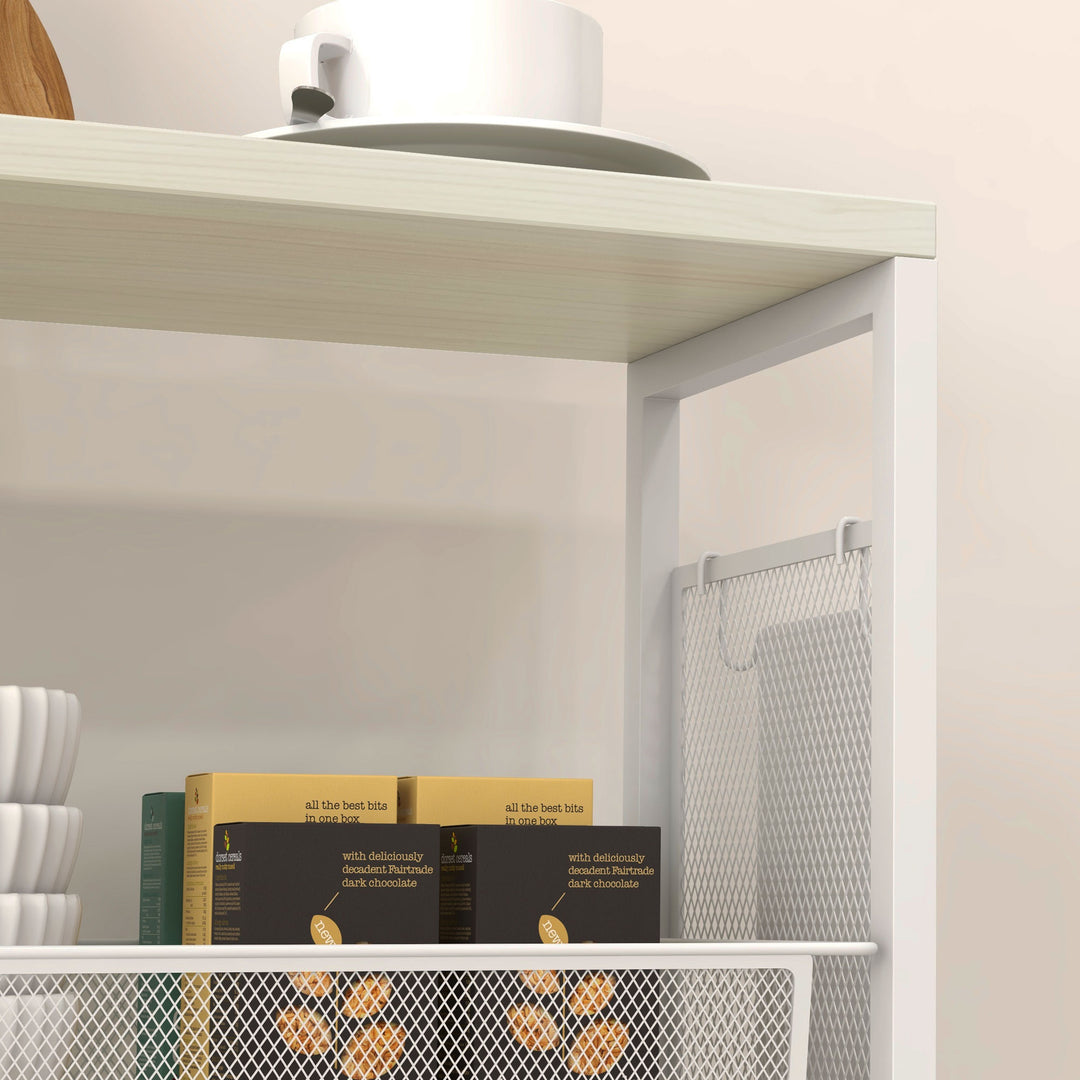 Nichevogn multifunktionel køkkenvogn, 3 hylder, krogene, 58 cm x 18,5 cm x 87 cm, hvid