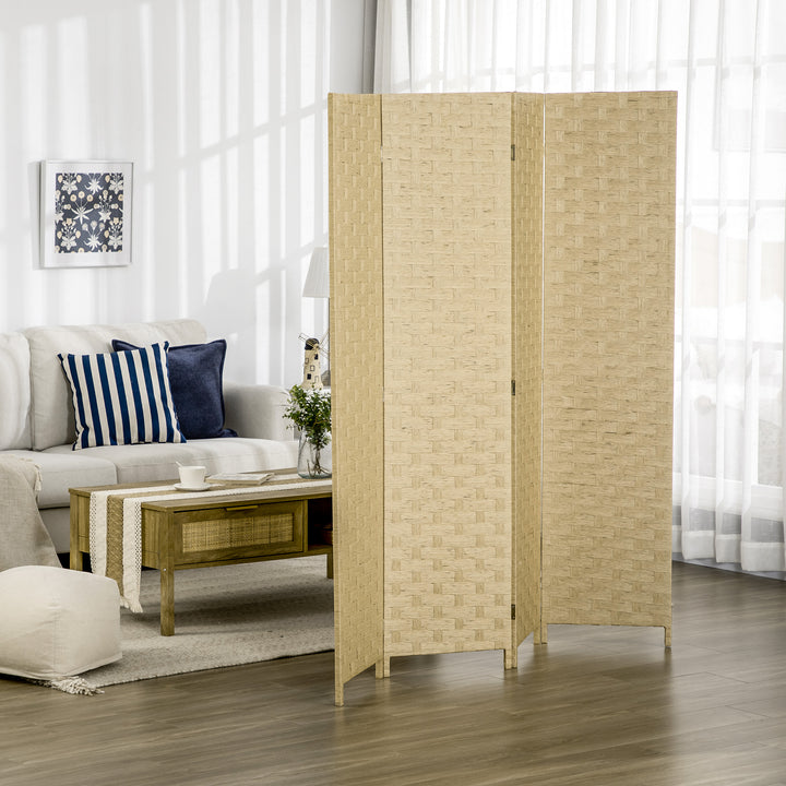 4-panels foldeskærm, 159,5 x 169,5 cm, lavet af bølgepap, til stue, brun