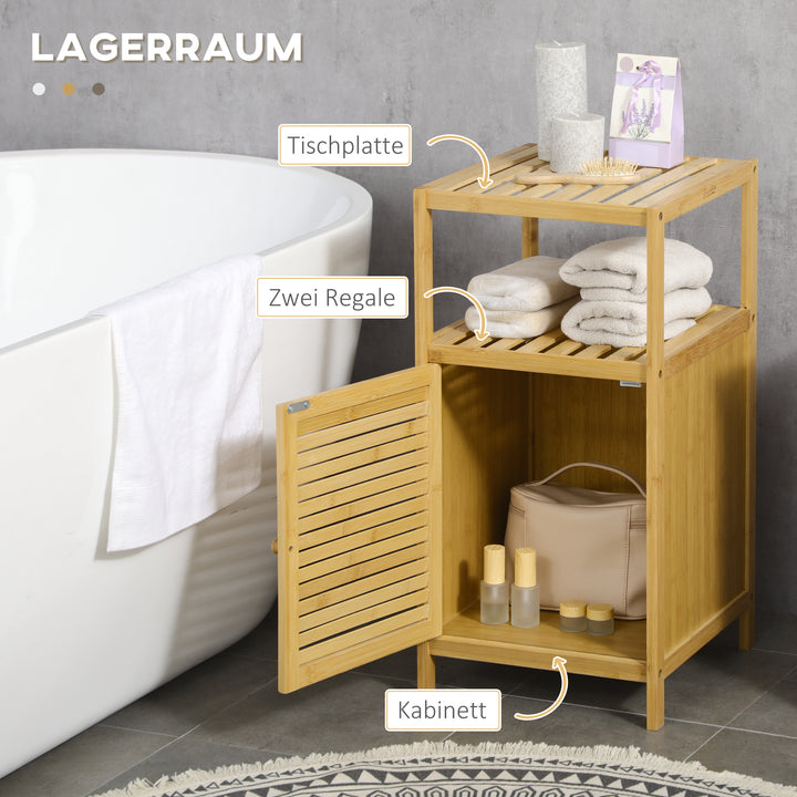 Badeværelsesskab/hylde, bambus, 1 hylde, 1 skab, 33 cm x 36,5 cm x 67 cm, naturlig