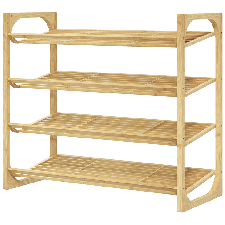 Skohylde i bambus, 15,5 cm hyldehøjde, ventileret lameldesign, 76 x 33 x 67 cm, naturlig trælook