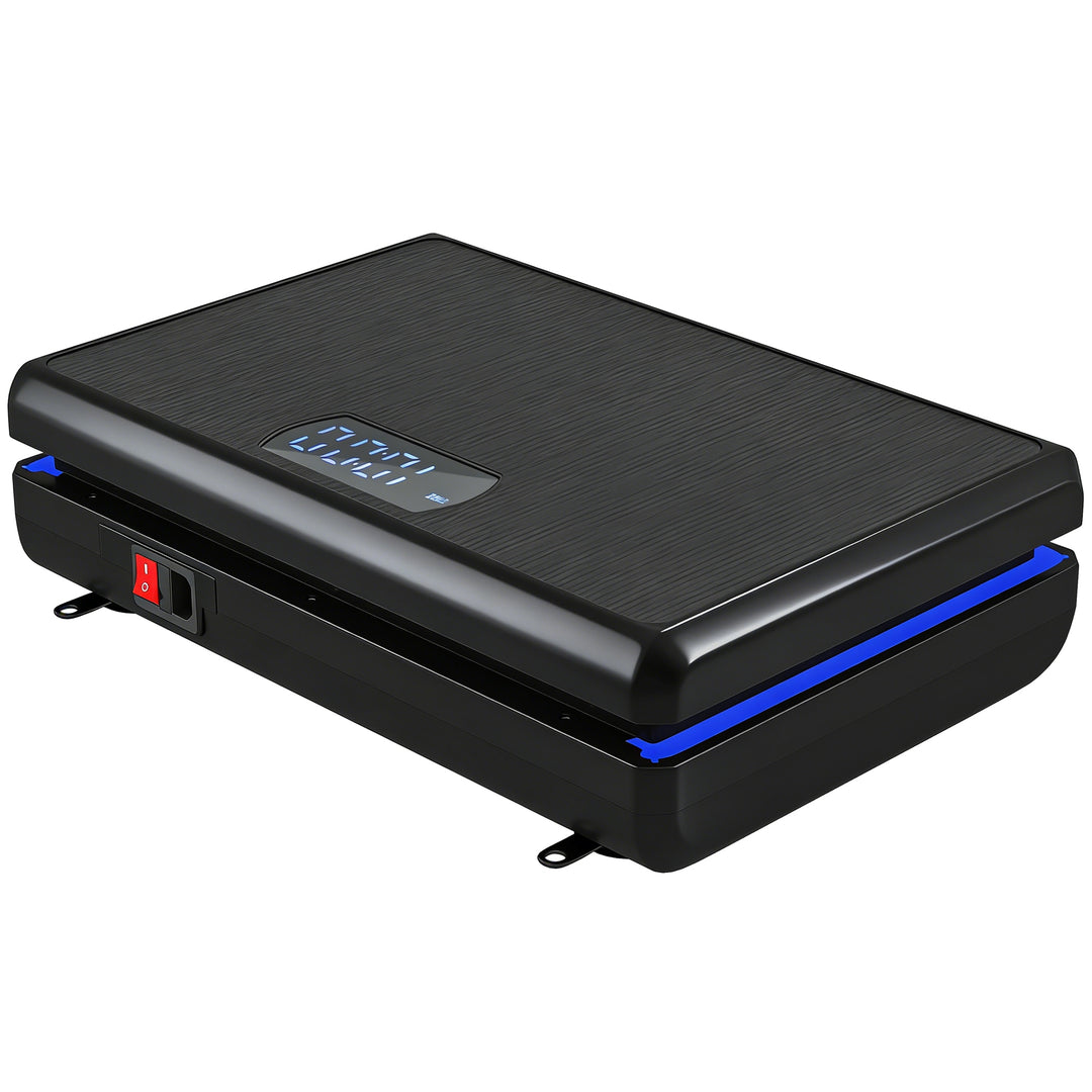 Vibrationsplade med 120 intensitetsniveauer, 5 forprogrammer, LED-lys, modstandsbånd, skridsikker overflade