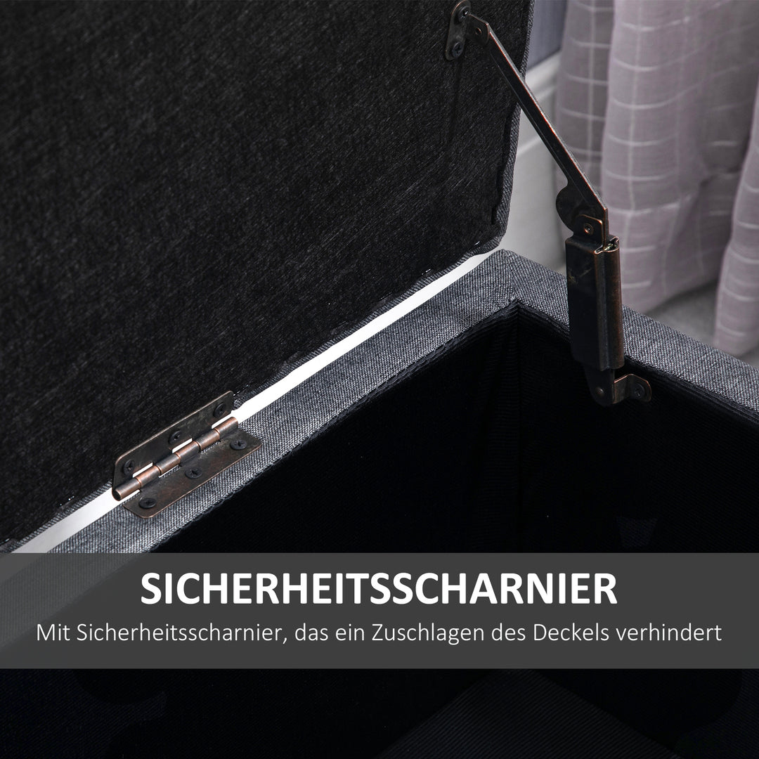 Bænk polstret bænk med opbevaringsplads kommodebænk entre soveværelse stue hørlignende polyester gummi træ mørkegrå 100 x 40 x 44 cm