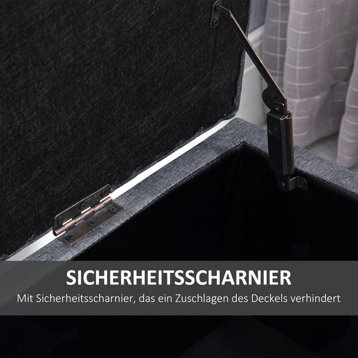 Bænk polstret bænk med opbevaringsplads kommodebænk entre soveværelse stue hørlignende polyester gummi træ mørkegrå 100 x 40 x 44 cm