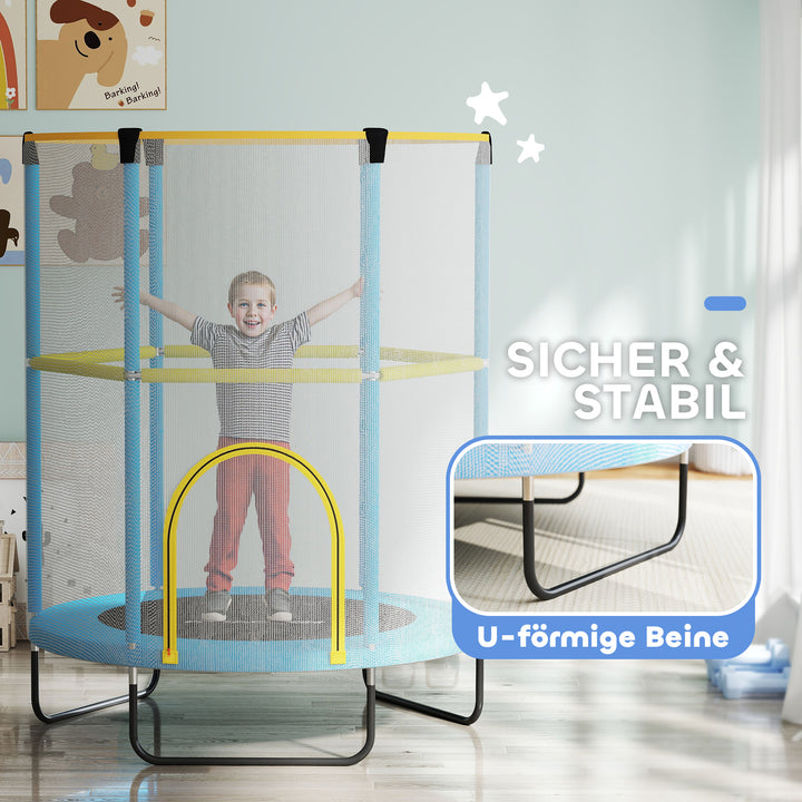 Børnetrampolin, sikkerhedsnet, skridsikre ben, lynlåsindgang, farverig