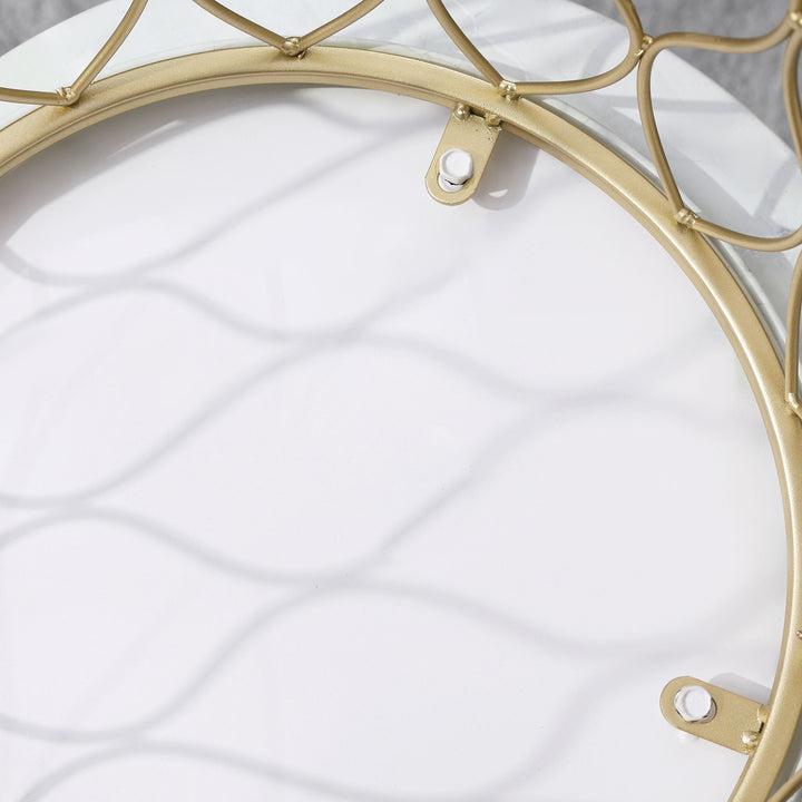 Sæt med 2 haveborde, sideborde, sofaborde, retro trådkurv, metalkurv, haveindskudsbord, havemøbler, udendørs, balkon, stål, guld + hvid, 41 x 46 cm