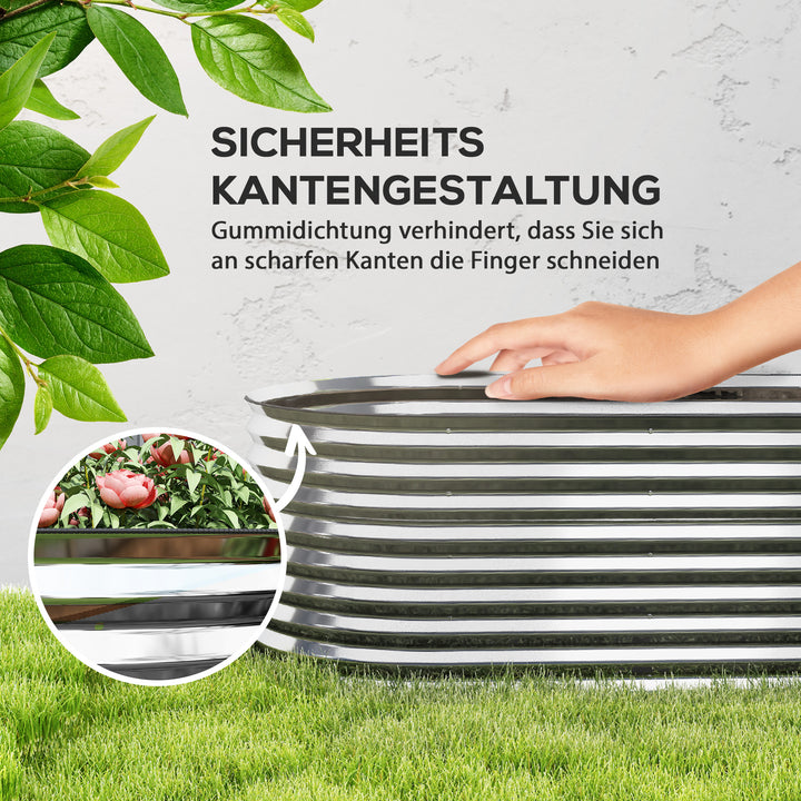 Metalplantekasse med sikkerhedskant og handsker, åben bund, 160B x 80D x 56H cm, grå