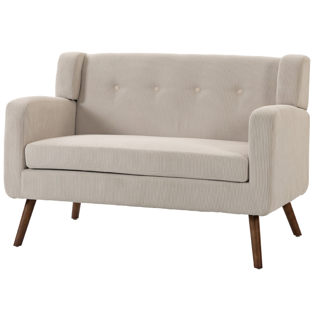 2-personers sofa, 118 cm, lille sofa med fløjlslook, beige