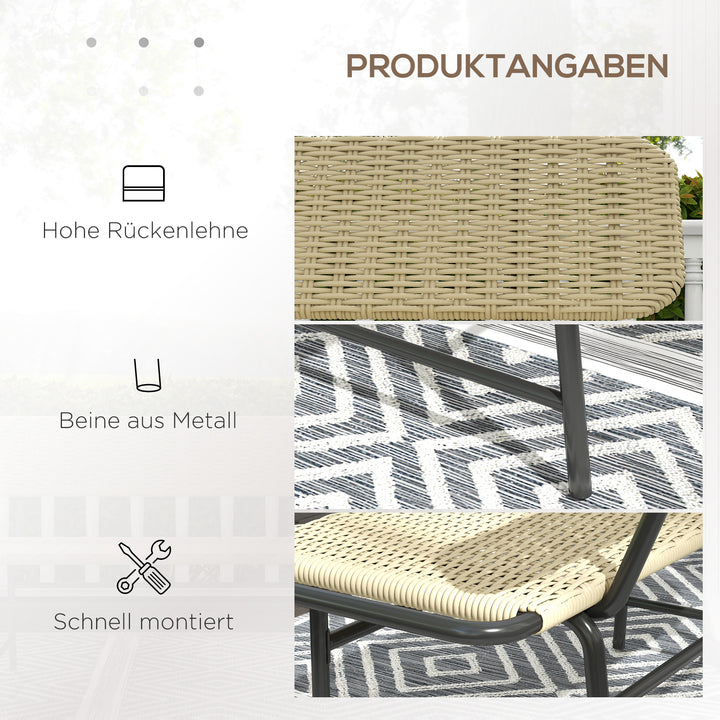 Udendørsbænk til 2 personer, kunstig rattan, rustfri metalramme, 132 x 66 x 80 cm, khaki