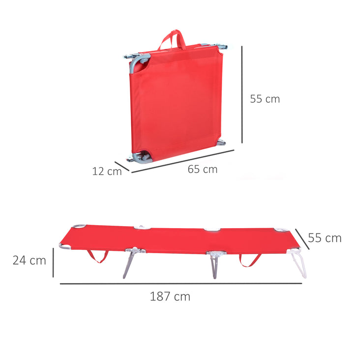 Solseng, foldbar, justerbar ryglæn, rustfri metalramme, 187 x 55 x 24 cm, rød