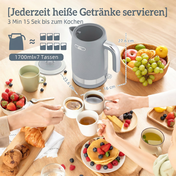Elkedel- og brødristersæt, 1,7L 2200W hurtigkogende elkedel med termostat