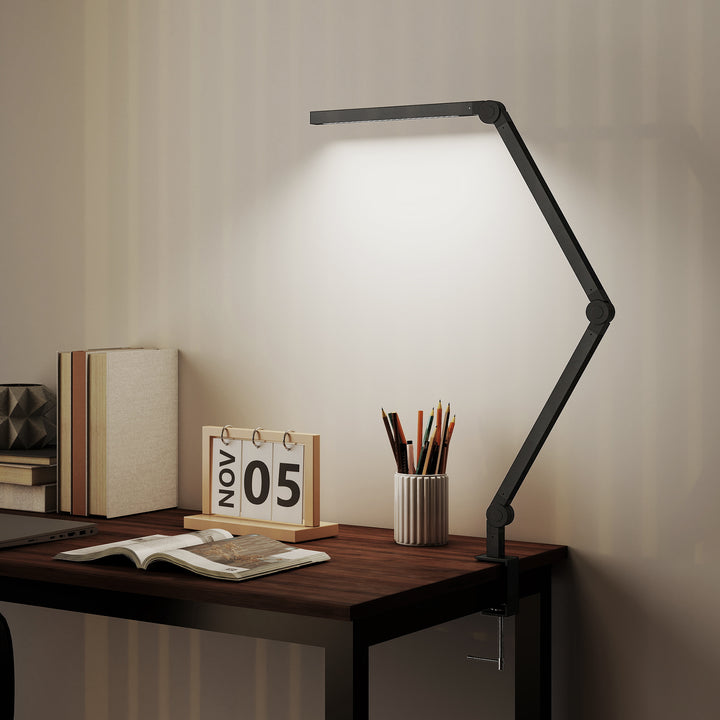 Skrivebordslampe, justerbar lysstyrke og farve, metalklemme, 96 LED'er, sort
