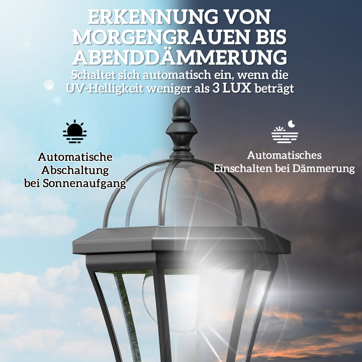 Solcelledrevet havelanterne sæt med 2, vejrbestandig stilampe 129 cm høj, med led, 6 timers lys, ip44, solcellelampe til udendørs brug, sort