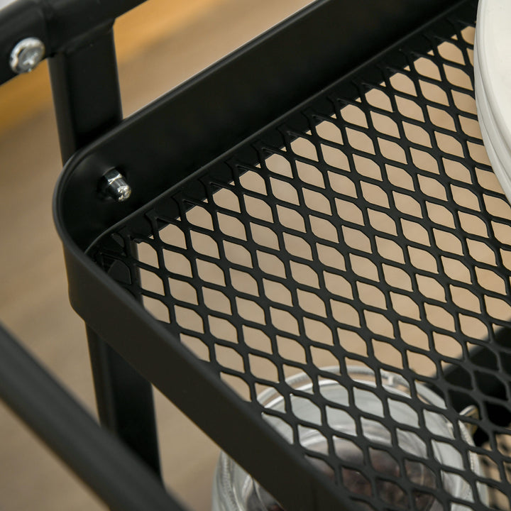 Køkkenvogn med hulplade, håndklædeholder, opbevaringskurve, sort