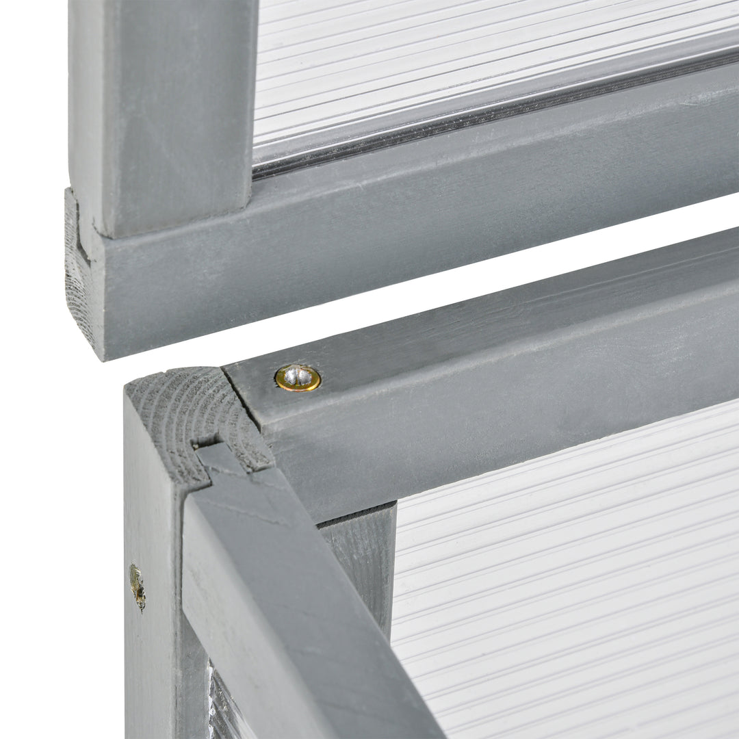 Koldramme-træ- og polycarbonatdrivhus 90 x 46 x 40 cm drivhus med overdækning vejrbestandig koldrammekasse til haveplantebed grå