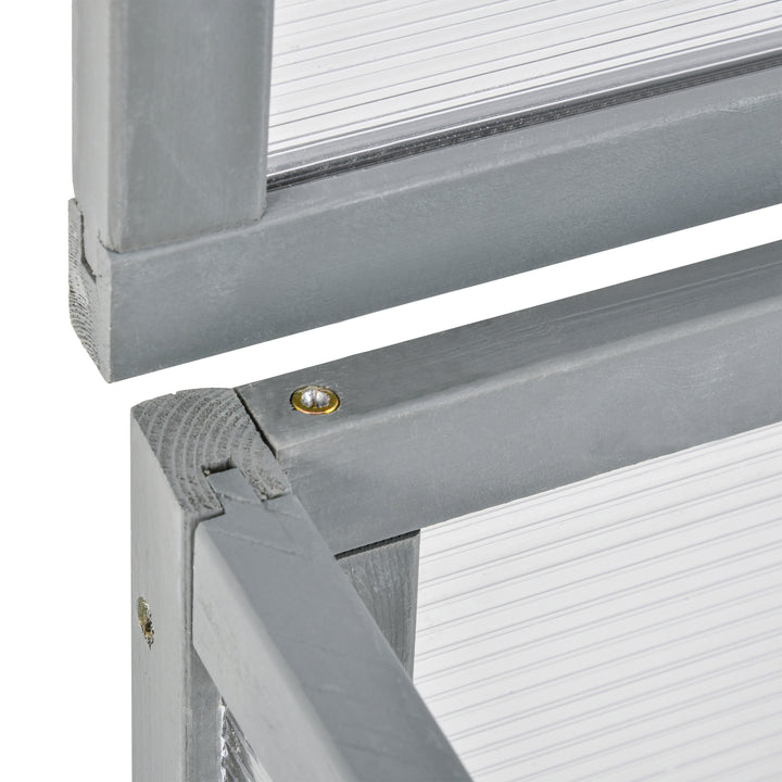 Koldramme-træ- og polycarbonatdrivhus 90 x 46 x 40 cm drivhus med overdækning vejrbestandig koldrammekasse til haveplantebed grå