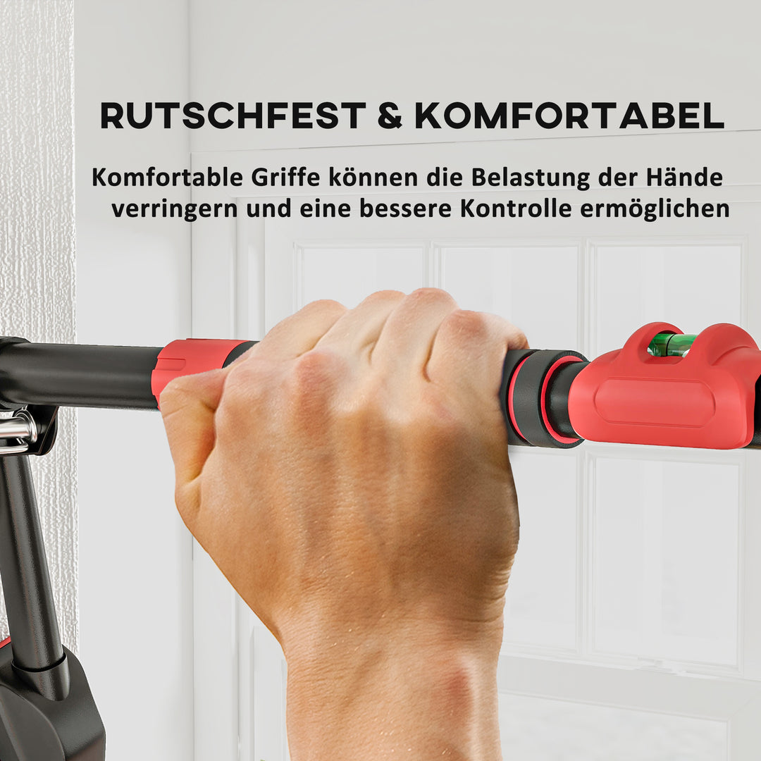 Pull-up bar, justerbar 81-107 cm, vaterpas, 6-punkts støtte, metal, sort/rød