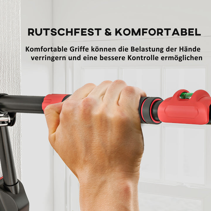 Pull-up bar, justerbar 81-107 cm, vaterpas, 6-punkts støtte, metal, sort/rød