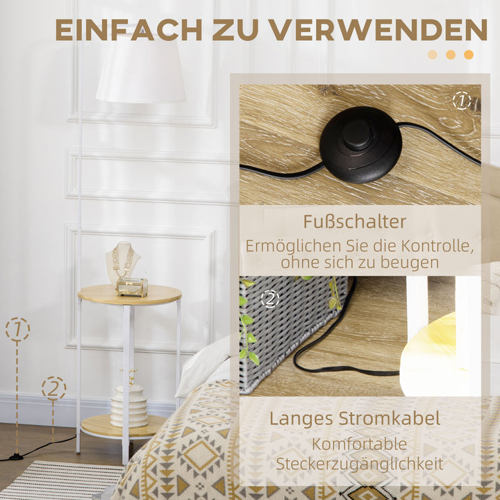 Gulvlampe med 2 hylder, gulvlampe, fodkontakt, 40 w. e 27, naturlig + hvid