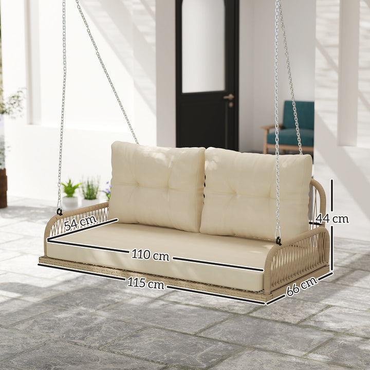 Hollywood gynge, 2-personers, rattan havegynge med hynder og kæder, op til 240 kg, 115 x 66 x 44 cm, beige