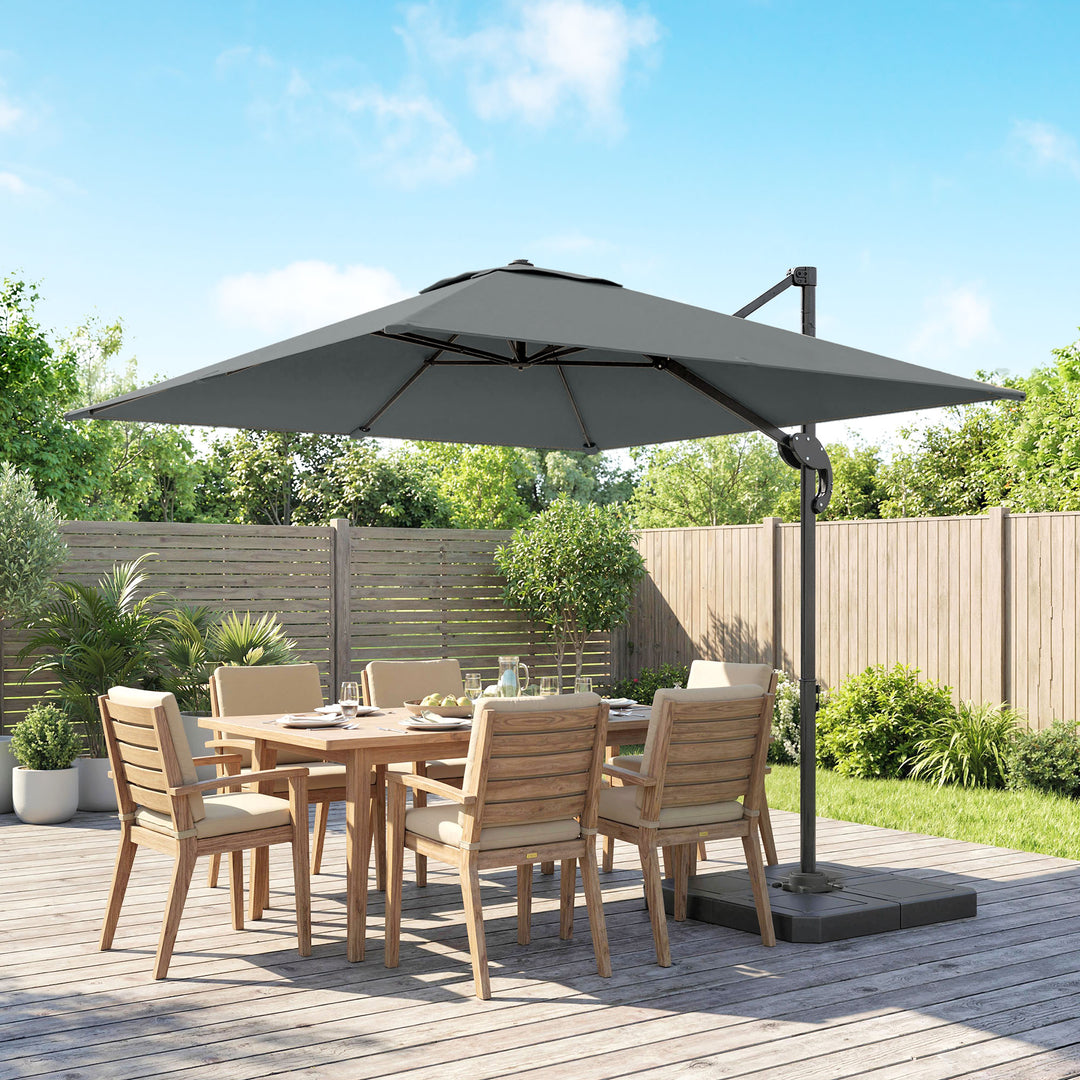 Aluminiums fritstående parasol Ø244cm, solskærm med håndsving, vandafvisende, 360° roterbar, mørkegrå