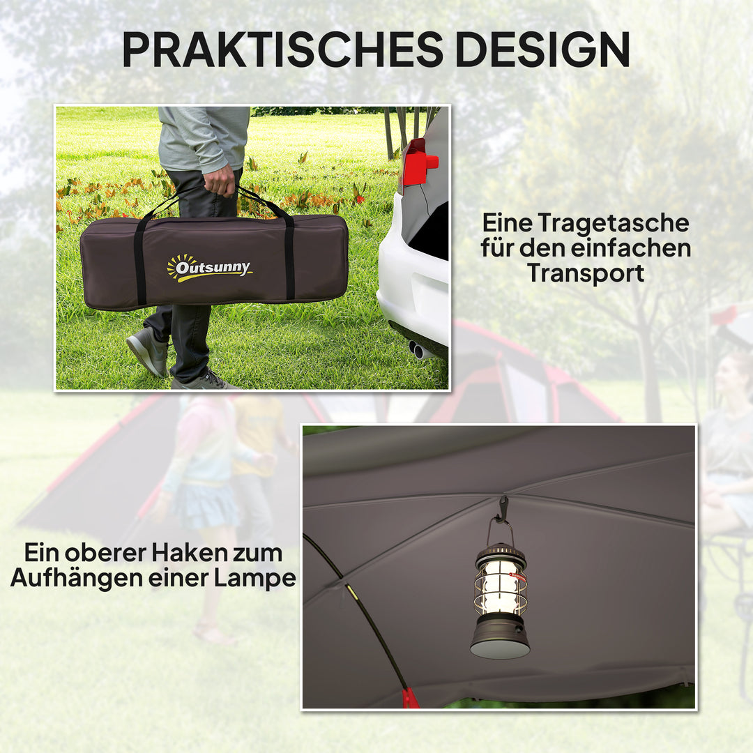 Tunneltelt, campingtelt til 4-6 personer, med 3 rum, lyskroge, dobbeltdøre, grå