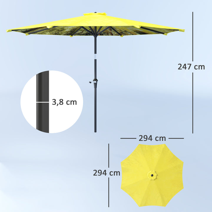 Parasol 300 cm, parasol med håndsving, ottekantet balkonparasol gul