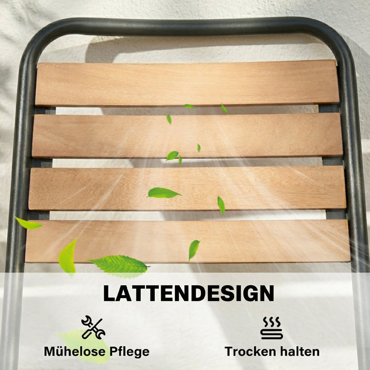Sæt med 2 vejrbestandige havestole lavet af stål og træ, stabelbare stole med ryglæn, lasteevne op til 160 kg, naturtræ