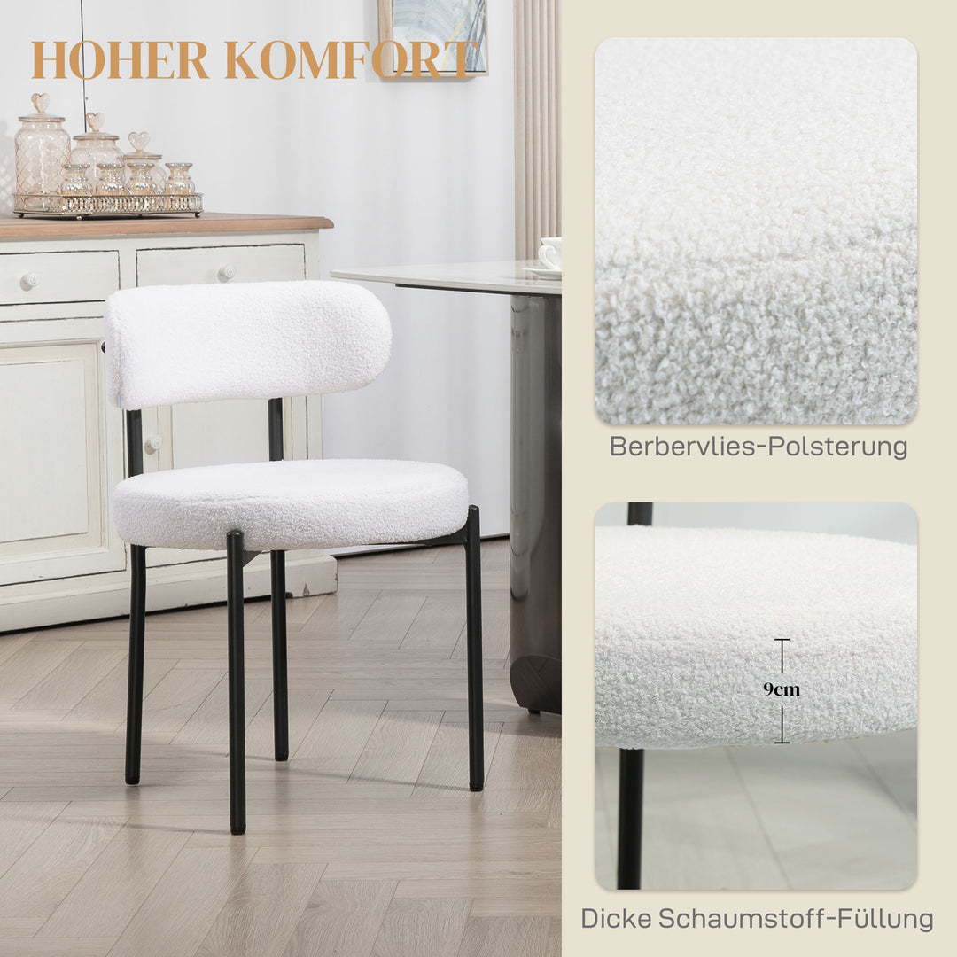 Sæt med 2 spisebordsstole, fleecebetrukket, stole med polstret sæde, metalben, cremehvid