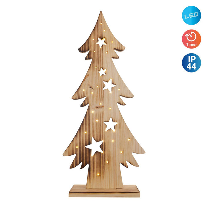 LED Wood Decolum "Fir Tree" stort, lavet af naturligt træ med faste lysdioder, juledekoration til udenfor