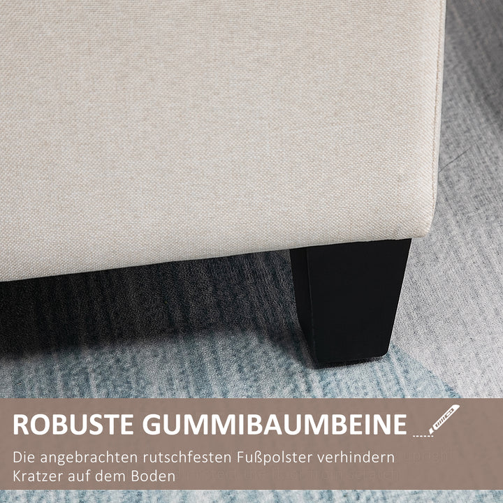 Bænk polstret bænk med opbevaringsplads kommodebænk entre soveværelse stue hørlignende polyester gummitræ cremehvid 100 x 40 x 44 cm