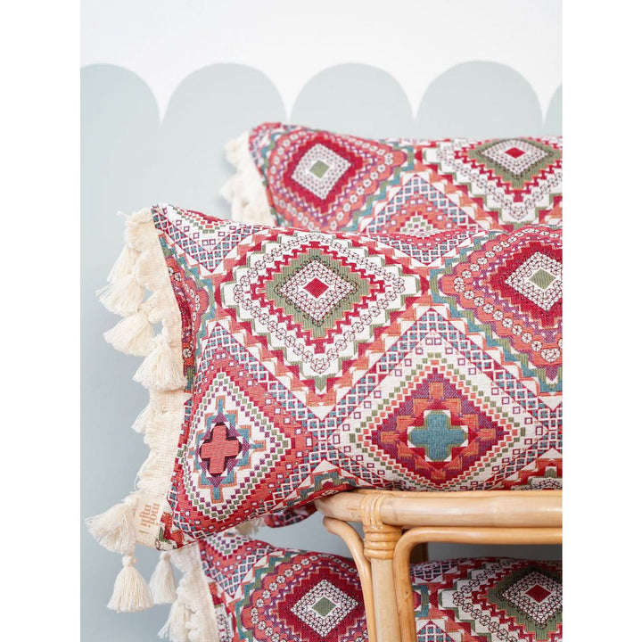 "Pink boho style" dekorativ pude med frynser